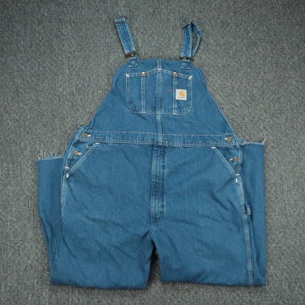 VINTAGE Carhartt Overalls Mens Blue Denim Bib Straight Leg Workwear 44x28
